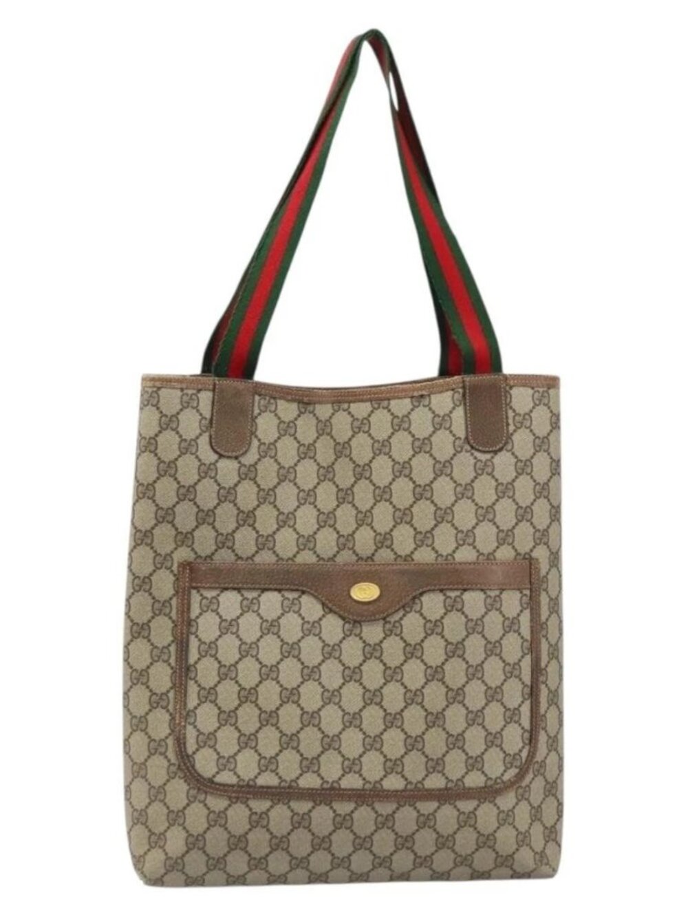 GUCCI GG Supreme Web Sherry Line Tote Bag PVC Beige Gold 39 02 003 Auth BA10068 - Picture 2 of 15